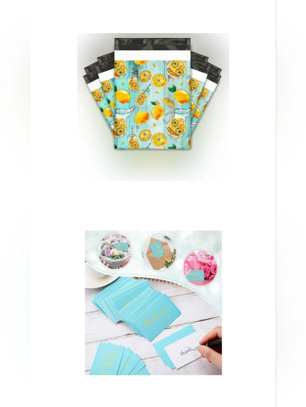 20PC-Lemonade 🍋 Poly Mailer & Thank You Card Set 🩵
